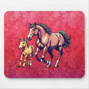Pferd und Fohlen auf texturiertem Hintergrund Mousepad