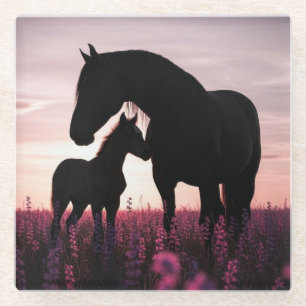 Pferd und Fohlen Glasuntersetzer