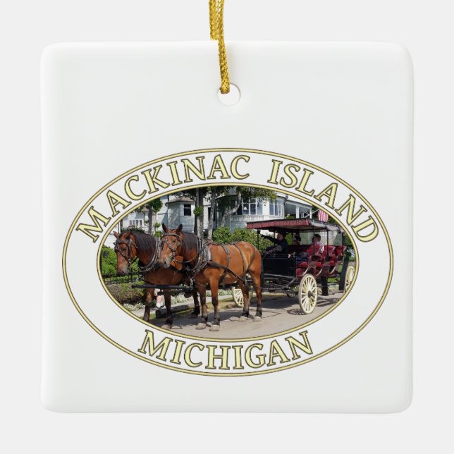 Pferd und Heirat auf Mackinac Island, Michigan Keramikornament (Vorderseite)