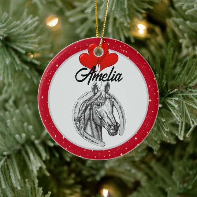 Pferd und Herz Personalisiert Keramik Ornament (Baum)