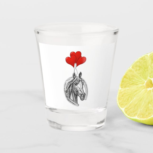 Pferd und Herz Schnapsglas (Vorderseite)