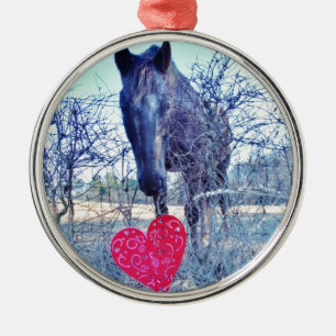 Pferd und Herz Silbernes Ornament