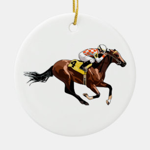 Pferd und Jockey Keramik Ornament