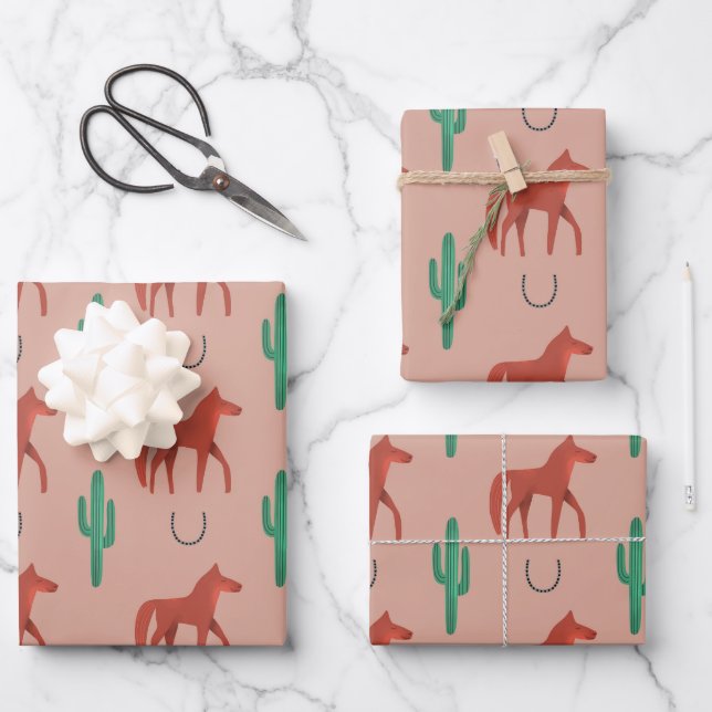 Pferd und Kaktus Geschenkpapier Set (Vorderseite)