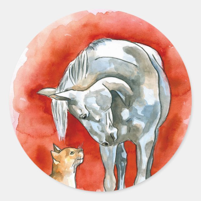 Pferd und Katze Runder Aufkleber (Vorderseite)