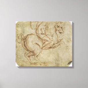 Pferd und Kavalier (Feder auf Papier) Leinwanddruck