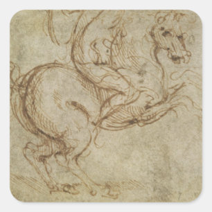 Pferd und Kavalier (Feder auf Papier) Quadratischer Aufkleber
