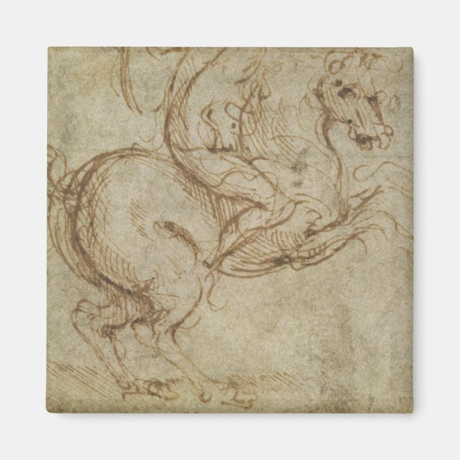 Pferd und Kavalier (Stift und Tinte auf Papier) Magnet (Vorne)