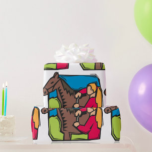Pferd und Landmädchen Geschenkpapier