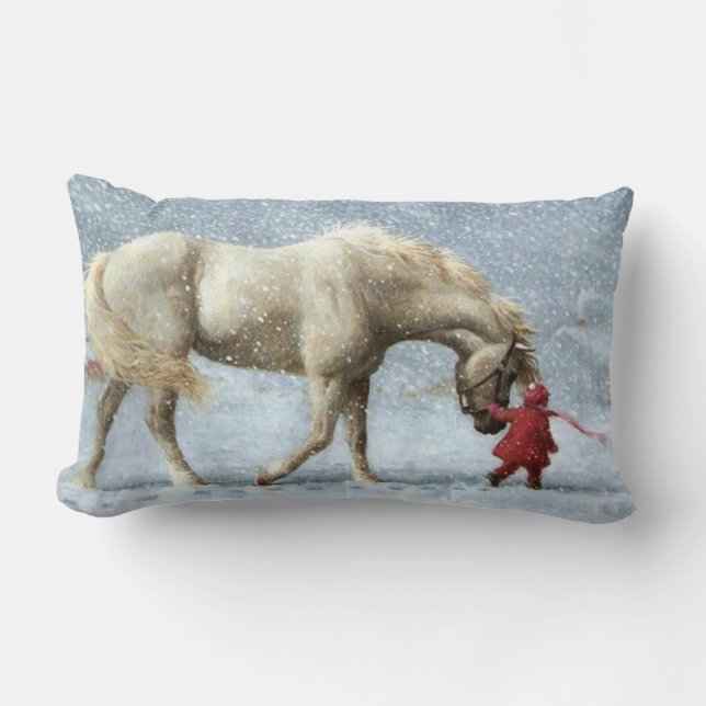 Pferd und Mädchen im Schneekissen Lendenkissen (Vorderseite)