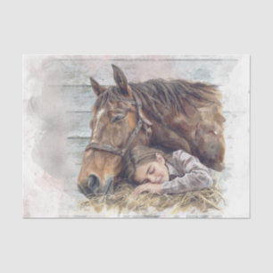 Pferd und Mädchen in Barnschläft "Beste Freunde" Seidenpapier