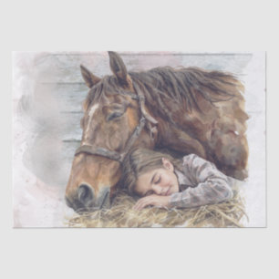 Pferd und Mädchen in Barnschläft "Beste Freunde" Seidenpapier