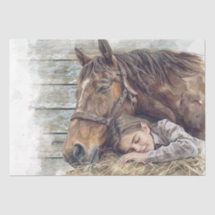 Pferd und Mädchen in Barnschläft "Beste Freunde" Seidenpapier