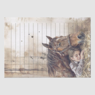 Pferd und Mädchen in Barnschläft "Beste Freunde" Seidenpapier