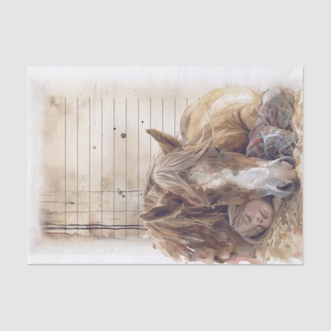 Pferd und Mädchen in Barnschläft "Beste Freunde" Seidenpapier (Vorderseite)
