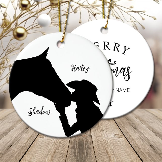 Pferd und Mädchen Kuss Cowgirl Western Weihnachten Keramik Ornament (Horse and girl kiss Cowgirl western Christmas Ceramic Ornament)