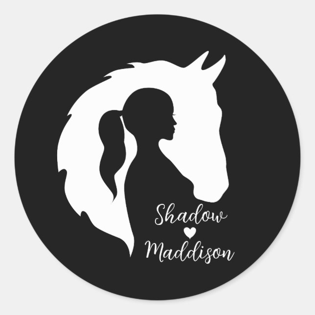 Pferd- und Mädchenherz-Liebhaber Silhouette Runder Aufkleber (Vorderseite)