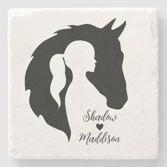 Pferd- und Mädchenherz-Liebhaber Silhouette Steinuntersetzer (Vorderseite)