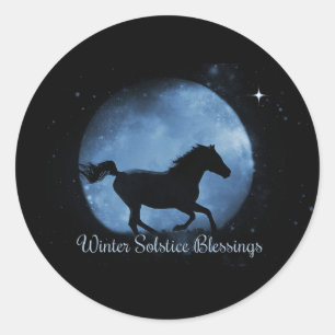 Pferd und Mond Wintersonnenwende-Segen-Aufkleber Runder Aufkleber