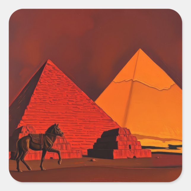 Pferd und Pyramide Quadratischer Aufkleber (Vorderseite)