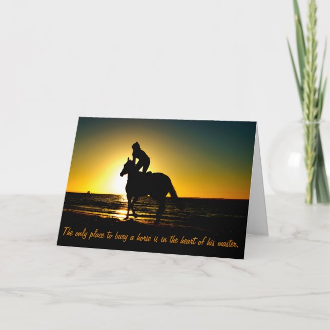 Pferd und Reiter auf dem Strand an der Karte (Vorderseite)