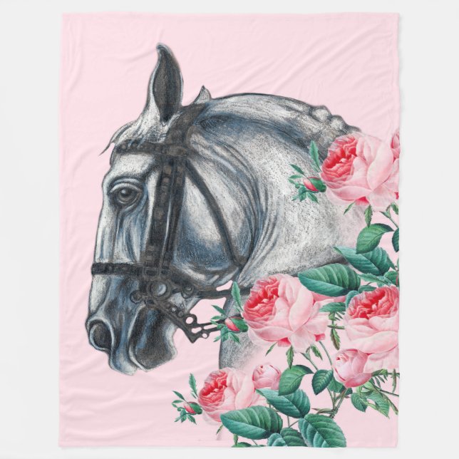 Pferd und Rose Fleecedecke (Vorderseite)