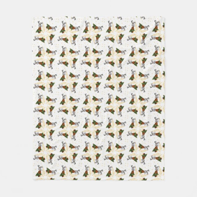 Pferd und Schlitten mit goldenen Sternen und Kreis Fleecedecke (Vorderseite)
