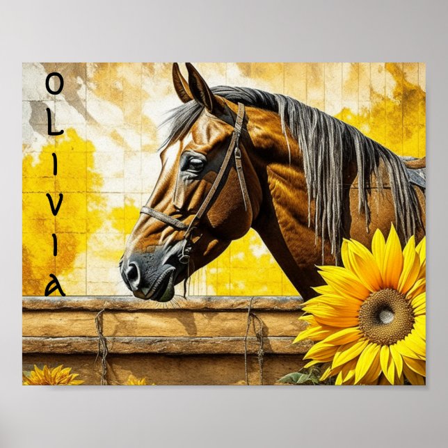 Pferd und Sonnenblume Schönes personalisiertes Poster (Vorne)