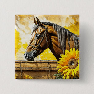 Pferd und Sonnenblumen Schöne künstlerische Kunst Button