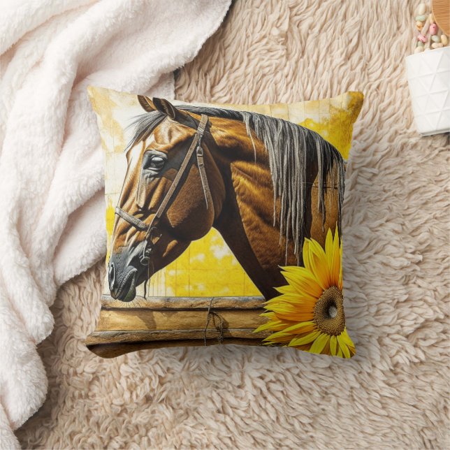 Pferd und Sonnenblumen Schöne künstlerische Kunst Kissen (Decke)