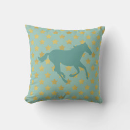 Pferd und Sterne - Babyblau und Goldenes Kissen