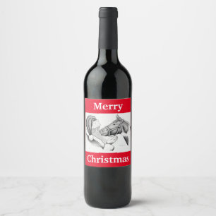 Pferd und Weihnachtsmann Weinetikett