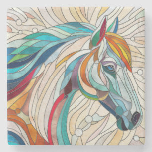 Pferd - verkettete Glasmosaike Digitale Kunst Steinuntersetzer