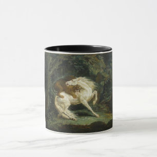 Pferd von einem Löwen angegriffen Tasse