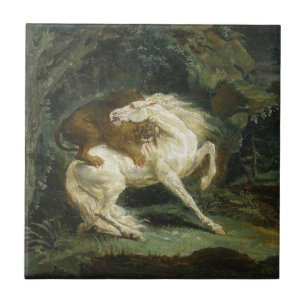 Pferd von einem Löwen angegriffen (von Théodore Gé Fliese