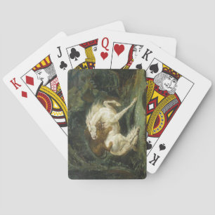 Pferd von einem Löwen angegriffen (von Théodore Gé Spielkarten