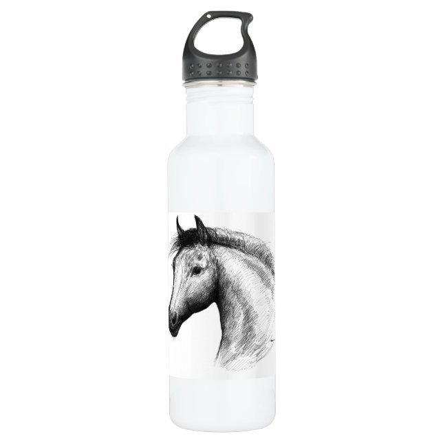 Pferd: Weiß Trinkflasche (Vorderseite)