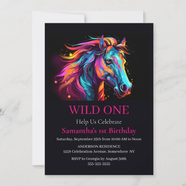 Pferd Wild One Geburtstag Einladung (Vorderseite)