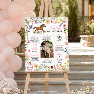 Pferd Wildblume Erster-Jahr-Foto-Meilenstein-Plaka Poster