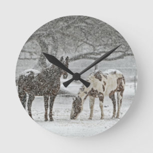 Pferd Winter Schnee Bauernhof Ranch Tiere schneebe Runde Wanduhr