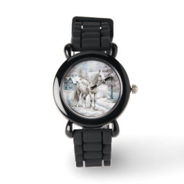 Pferd Winter Szene Schneewald Weihnachten Armbanduhr