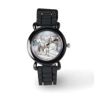 Pferd Winter Szene Schneewald Weihnachten Armbanduhr