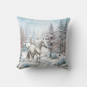 Pferd Winter Szene Schneewald Weihnachten Kissen
