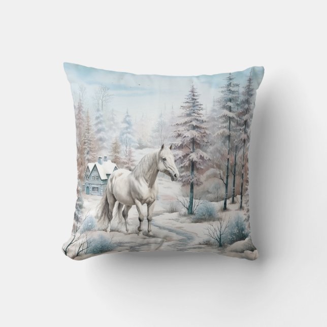 Pferd Winter Szene Schneewald Weihnachten Kissen (Vorderseite)