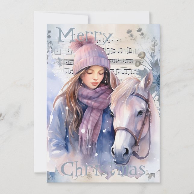 Pferd Winter Weihnachten Wasserfarbe (Vorderseite)