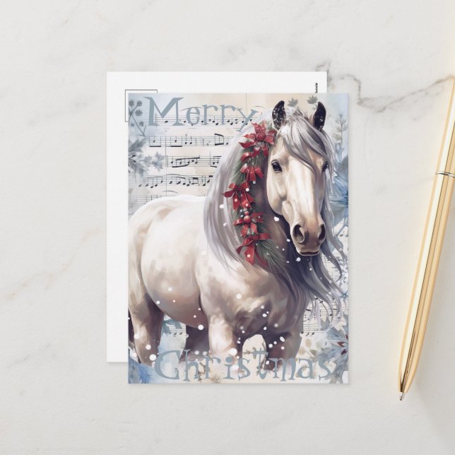 Pferd Winter Weihnachten Wasserfarbe (Vorderseite/Rückseite Beispiel)