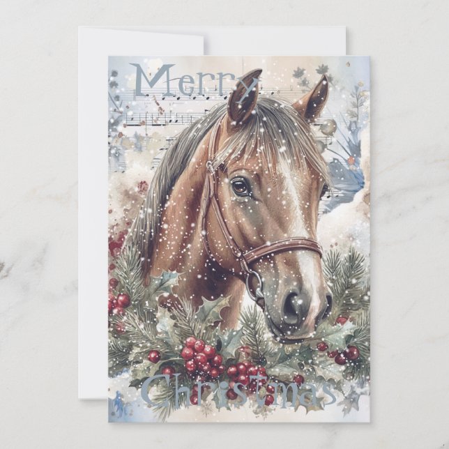 Pferd Winter Weihnachten Wasserfarbe (Vorderseite)