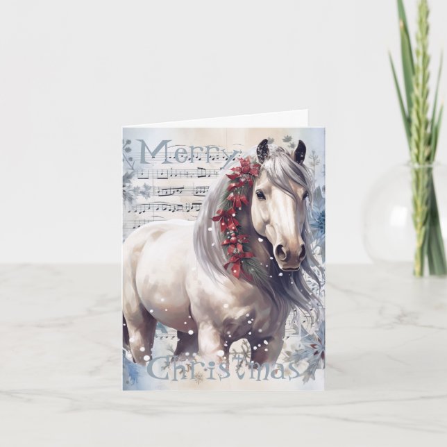 Pferd Winter Weihnachten Wasserfarbe Karte (Vorderseite)