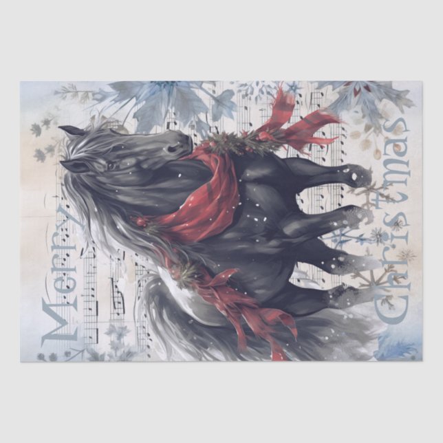 Pferd Winter Weihnachten Wasserfarbe Seidenpapier (Vorderseite)