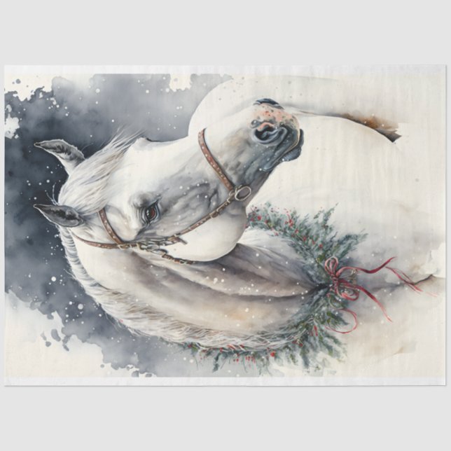 Pferd Winter Weihnachten Wasserfarbe Seidenpapier (Vorderseite)